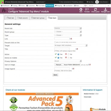 ماژول ایجاد و ساخت مگا منوی پیشرفته و ریسپانسیو پرستاشاپ