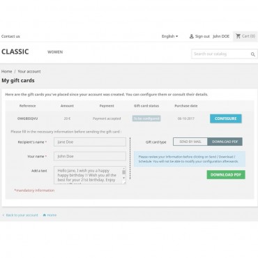 ماژول ایجاد گیفت کارت و کارت هدیه پرستاشاپ