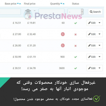 ماژول پرستاشاپی غیر فعال سازی محصولات و ترکیبات ناموجود