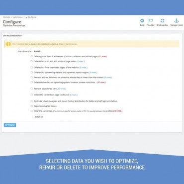 ماژول پیشرفته بهینه سازی دیتابیس پرستاشاپ