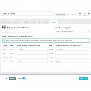 ماژول زمان تحویل ترکیبات یک محصول پرستاشاپ