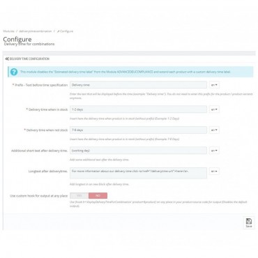 ماژول زمان تحویل ترکیبات یک محصول پرستاشاپ