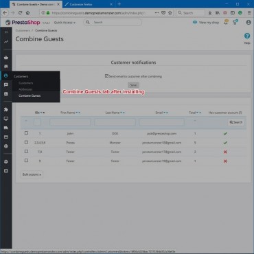 ماژول ترکیب حسابهای مهمان پرستاشاپ