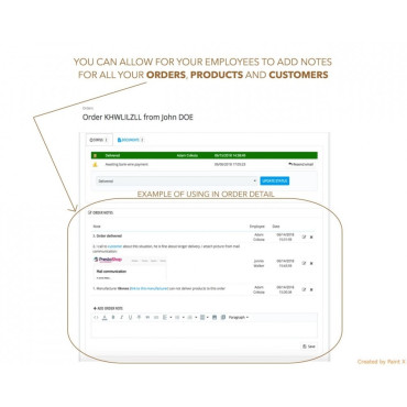 یادداشت‌های پیشرفته پرستاشاپ برای سفارشات، محصولات و مشتریان
