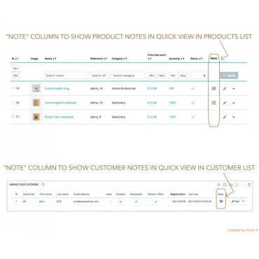 یادداشت‌های پیشرفته پرستاشاپ برای سفارشات، محصولات و مشتریان