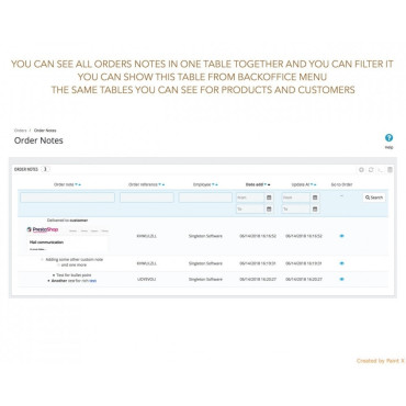 یادداشت‌های پیشرفته پرستاشاپ برای سفارشات، محصولات و مشتریان