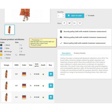 ماژول مشاهده جدولی ترکیبات محصول در پرستاشاپ