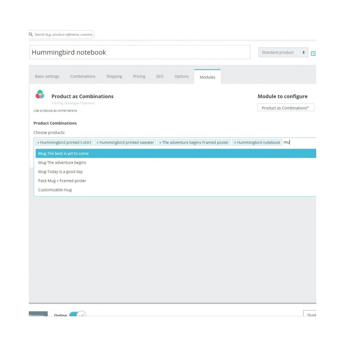 ماژول محصولات به‌ عنوان ترکیب‌ مجازی پرستاشاپ – اتصال محصولات به هم
