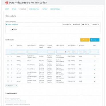 ماژول بروزرسانی انبوه مقدار و قیمت محصولات + قابلیت ویرایش زنده