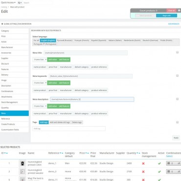 ماژول پرستاشاپی ویرایش انبوه محصولات SeoSa